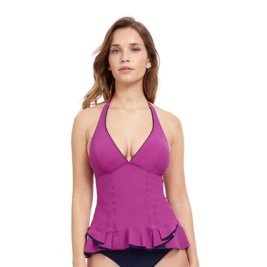 Profile By Gottex Belle Curve V-Neck Halter Tankini Top Size 10